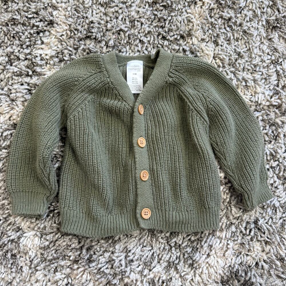 Modern Moments Green Sweater Baby Toddler 6-9 Months Ribbed Button Cardigan